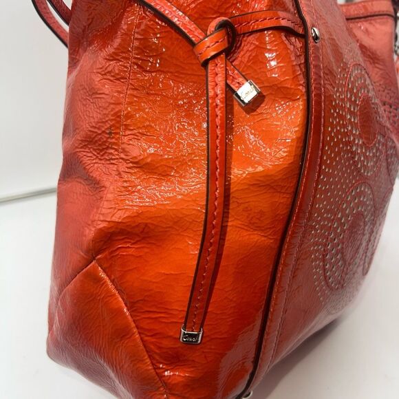 Coach AUDREY OP ART CORAL Peach Patent Leather Tote Shoulder/.Crossbody Bag BOTH - Picture 7 of 11